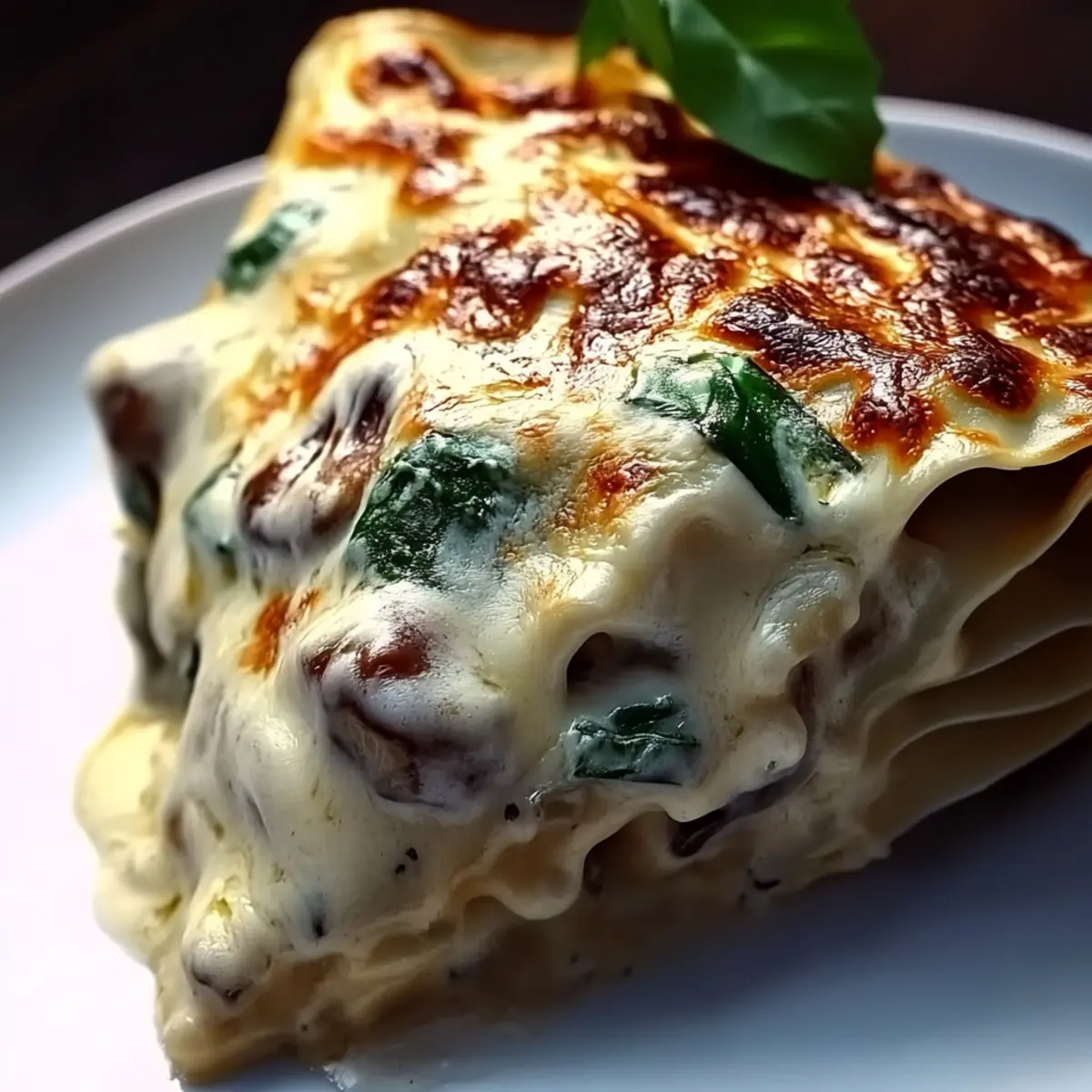 White Lasagna with Garlicky Greens & Mushrooms