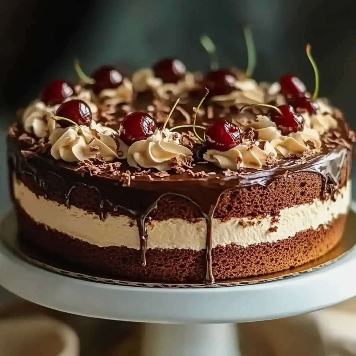Black Forest-Inspired Chocolate, Vanilla Cherry & Mascarpone Layer Cake with Chocolate Ganache