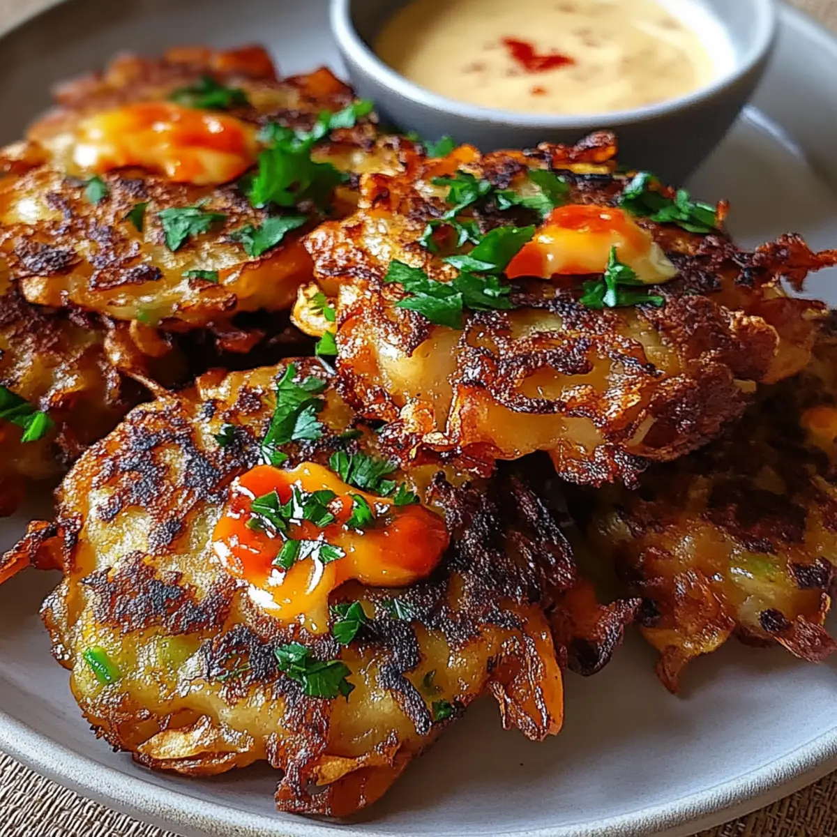 Crispy Cabbage Fritters with Garlic Sauce