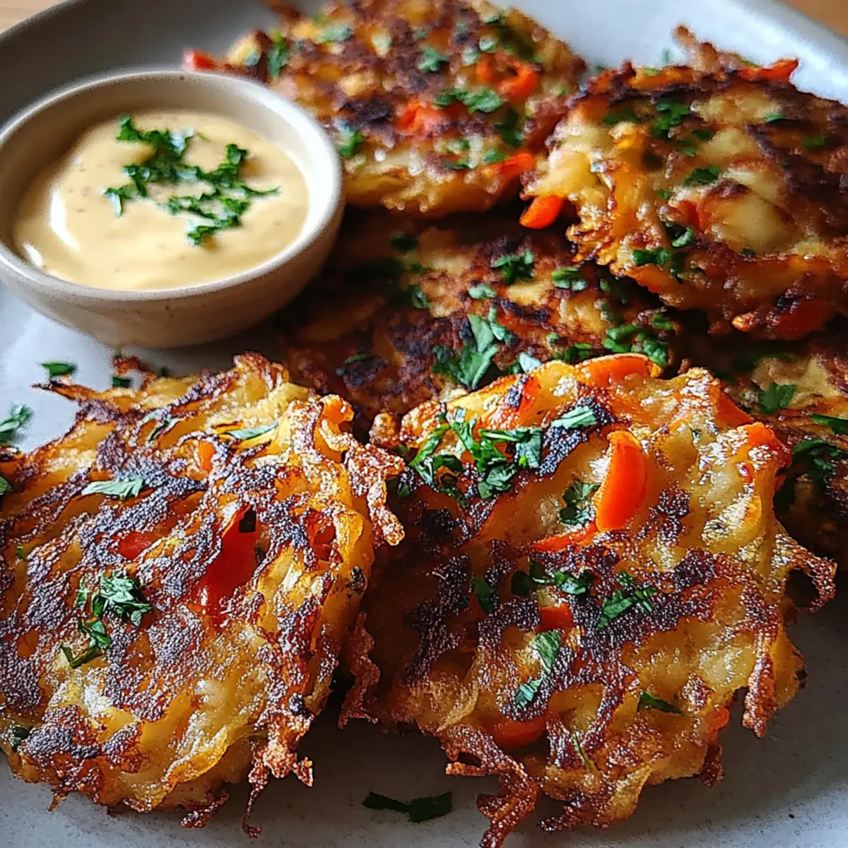 Crispy Cabbage Fritters with Garlic Sauce