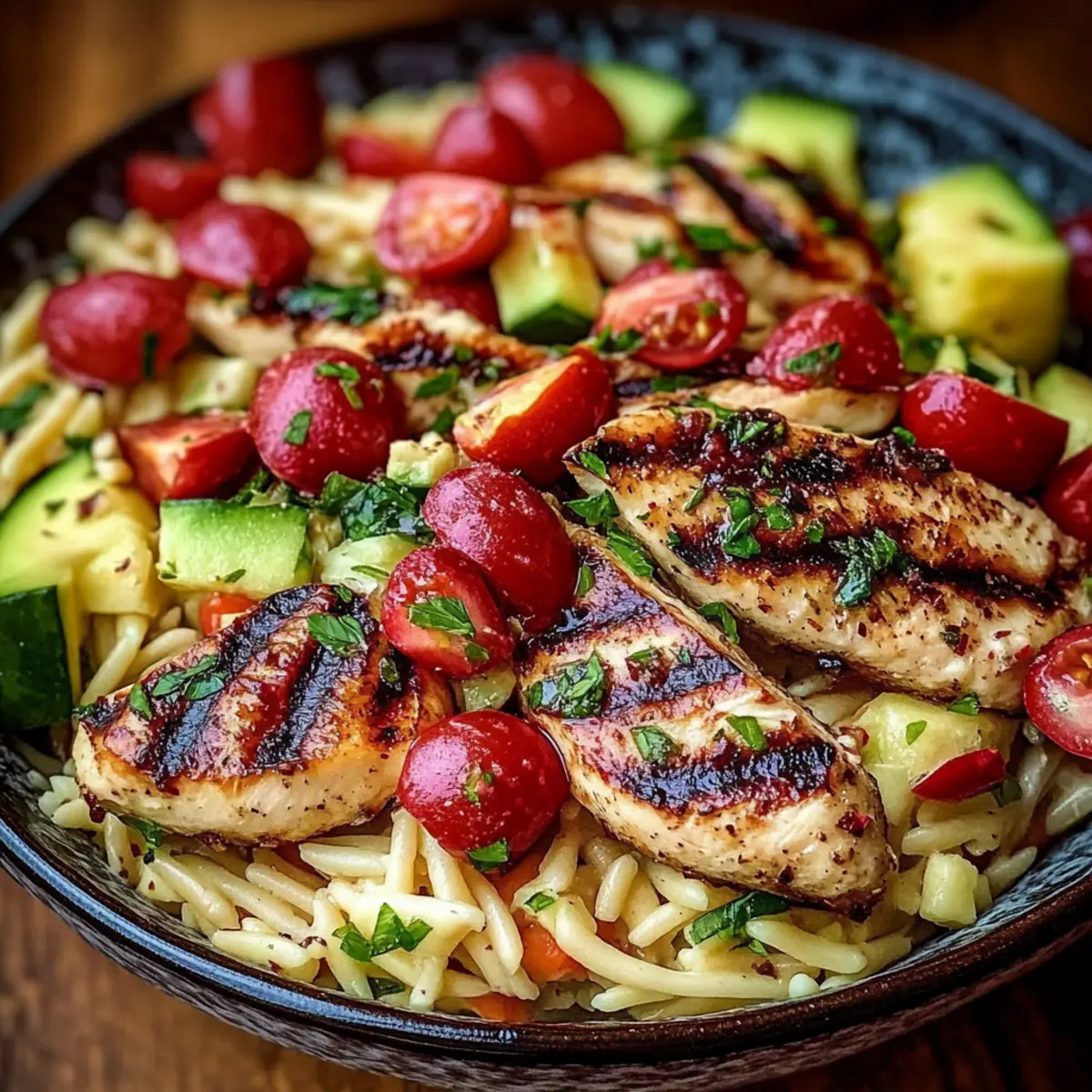 Grilled Chicken Orzo Salad with Avocado