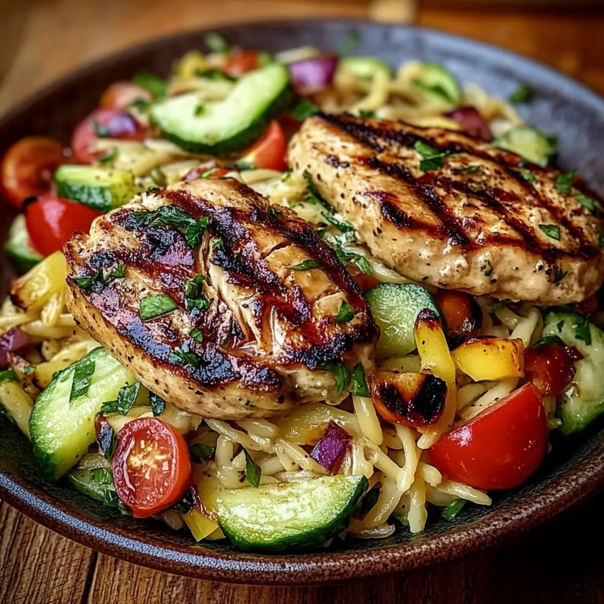 Grilled Chicken Orzo Salad with Avocado