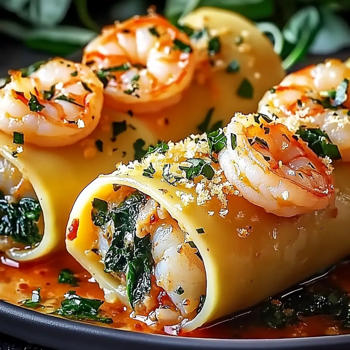 Shrimp and Spinach Stuffed Pasta Rolls