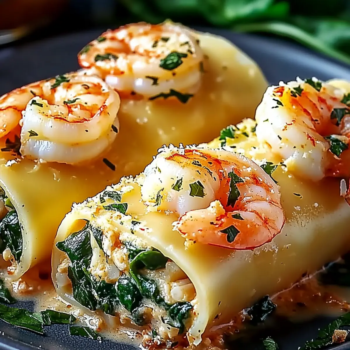 Shrimp and Spinach Stuffed Pasta Rolls