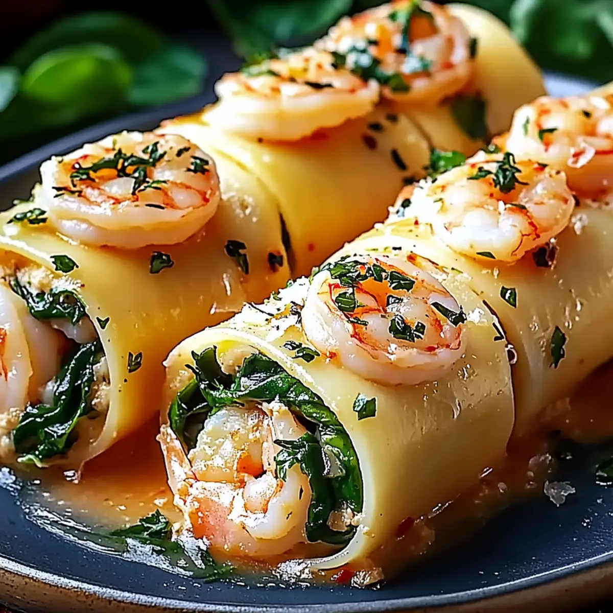 Shrimp and Spinach Stuffed Pasta Rolls