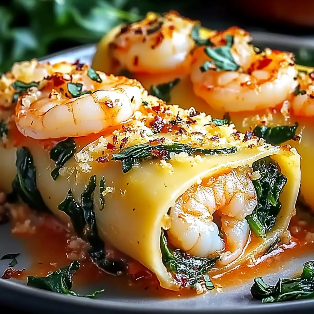 Shrimp and Spinach Stuffed Pasta Rolls